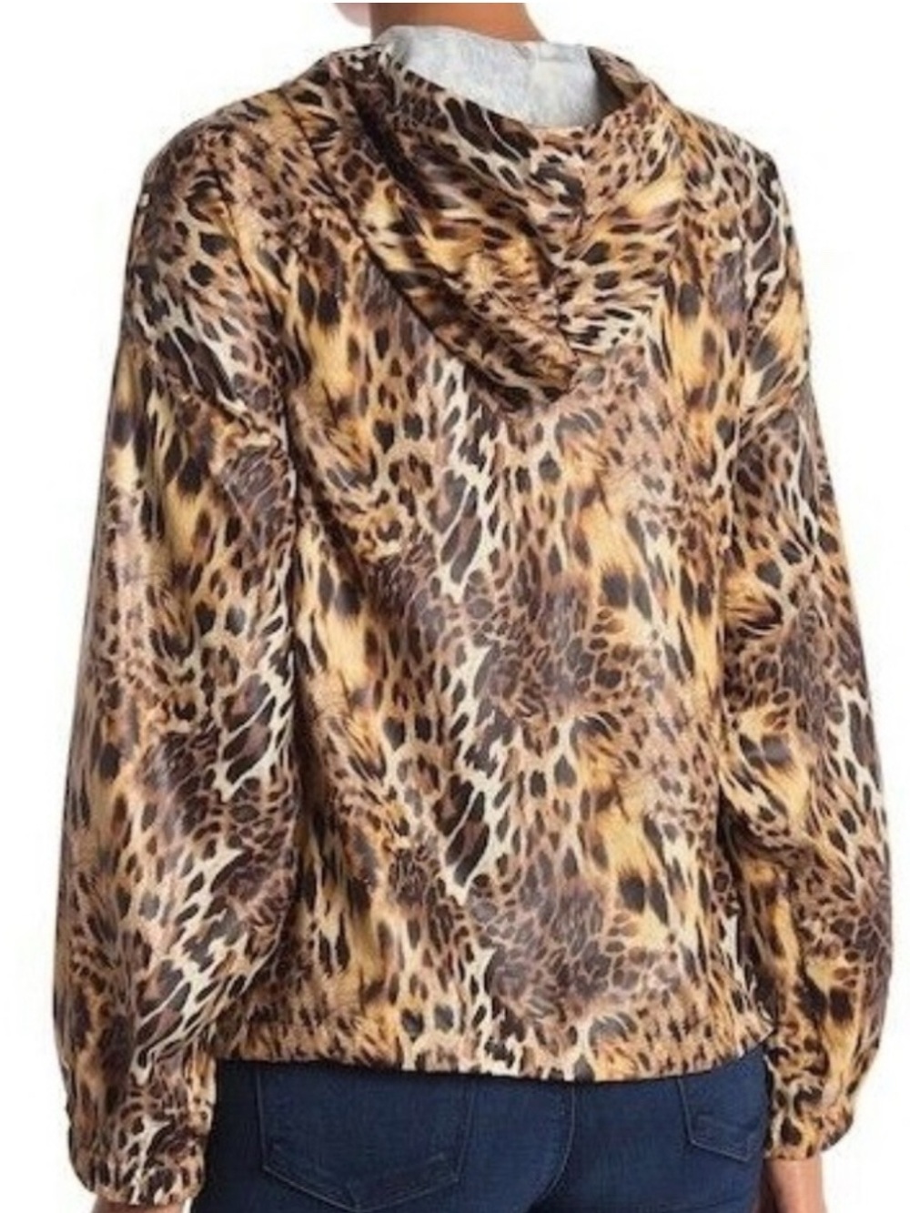Know One Cares Leopard Print Half-Zip Windbreaker Hoodie Size Small - Picture 6 of 8